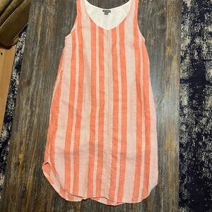 Eddie Bauer Women's Dress in Pink and White Stripes Linen blend